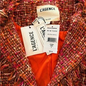 L'AGENCE Vibrant Orange and Pink Tweed Blazer